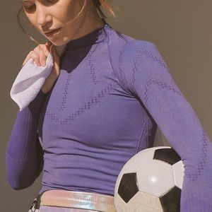 Free People Good Karma Hi Neck Layer Long Sleeve Pullover Top in Regal M/L NWOT